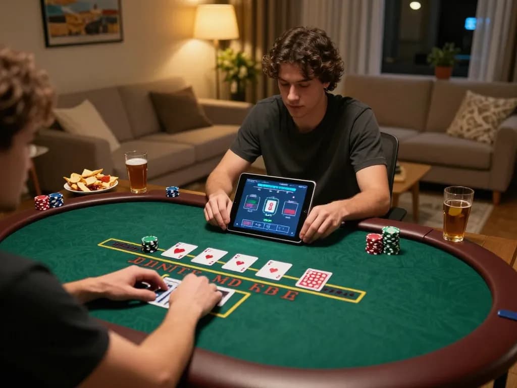 Experience the thrill of Luck8 with live dealer gameplay on a tablet in a cozy home setting.