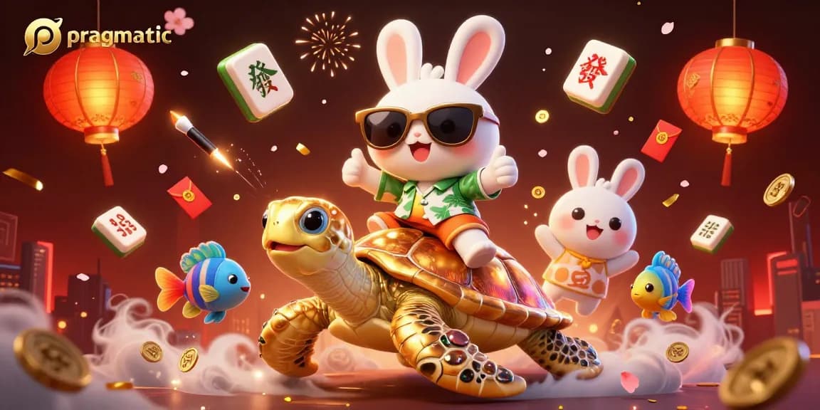 Engage in pragmatic gaming strategies with a vibrant illustration featuring a lucky rabbit and golden turtle