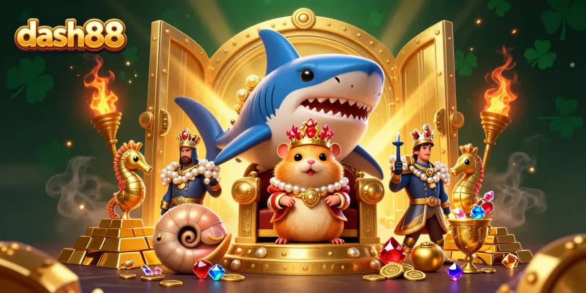 Experience thrilling gaming adventures with dash88, featuring a golden hamster king in a treasure-filled casino.