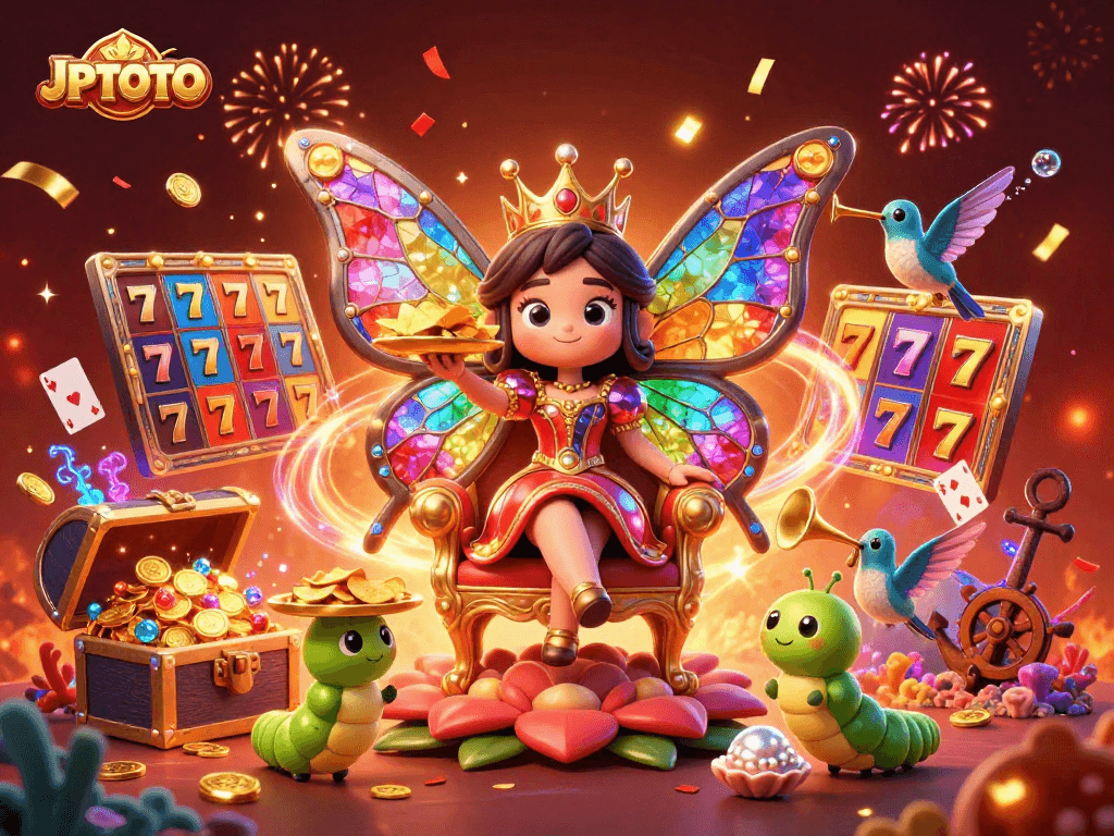 Experience the vibrant world of JPTOTO slots with colorful elements and festive casino imagery.