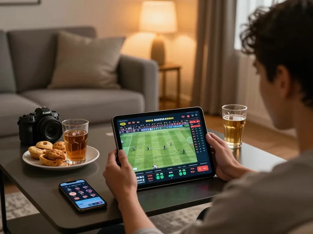 Engaging in sports betting on 789 win app during cozy game night at home.
