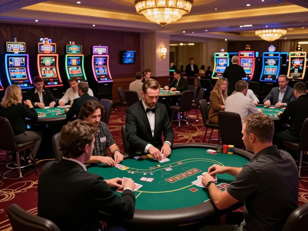 Players engaging in strategic poker gameplay at n188vip casino, vibrant atmosphere captured in cinematic lighting.
