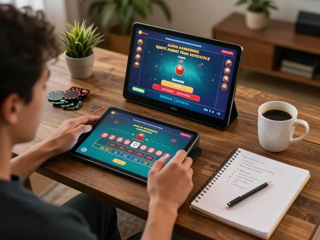 Engaging player enjoying cm88 online casino gaming on a tablet at home with a cozy atmosphere.