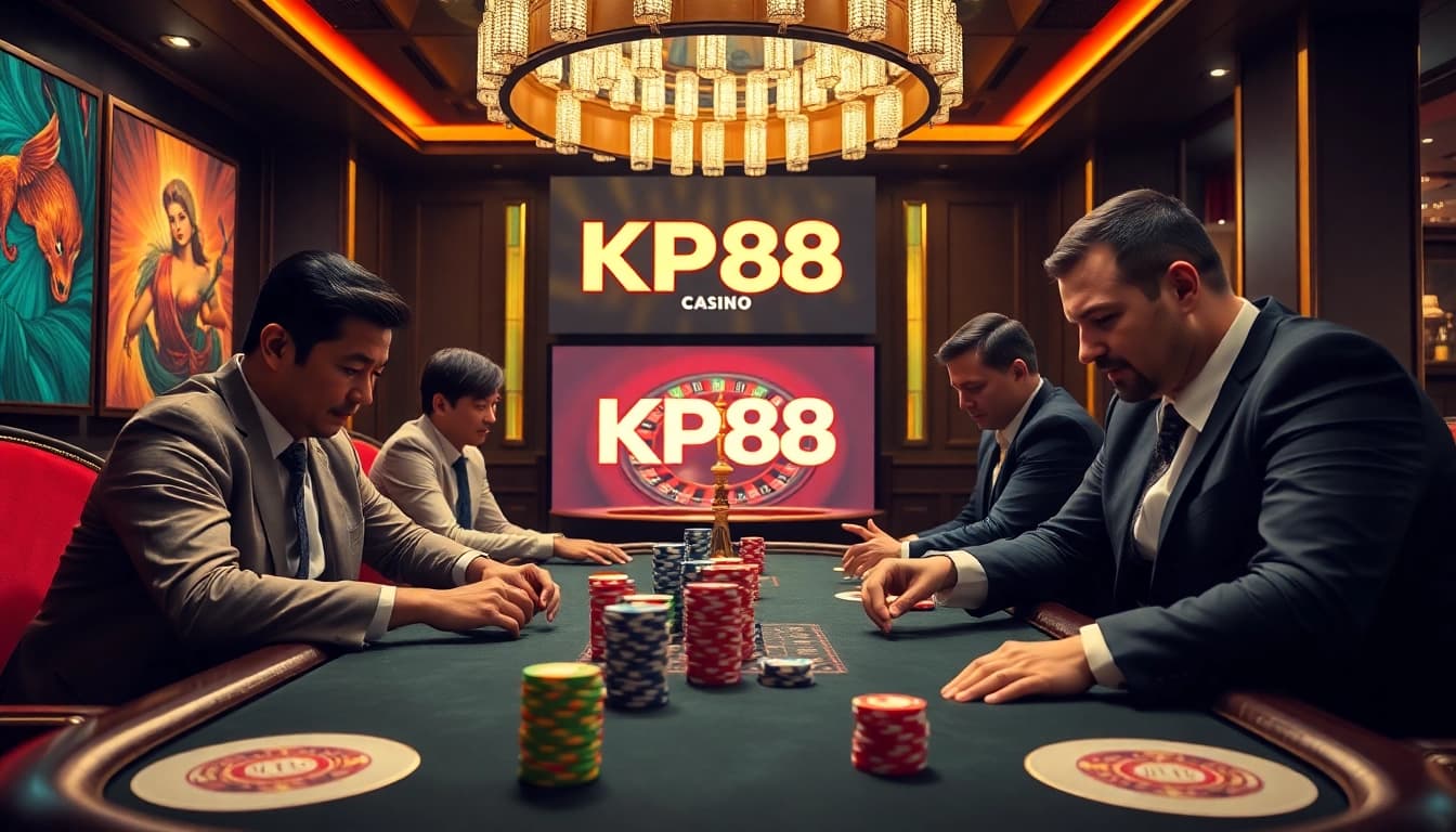 Engaged players in a high-stakes poker game showcasing KP88 excitement.