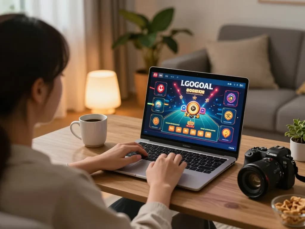 Engaging player enjoying LGOGOAL's online casino games in a cozy home setting.