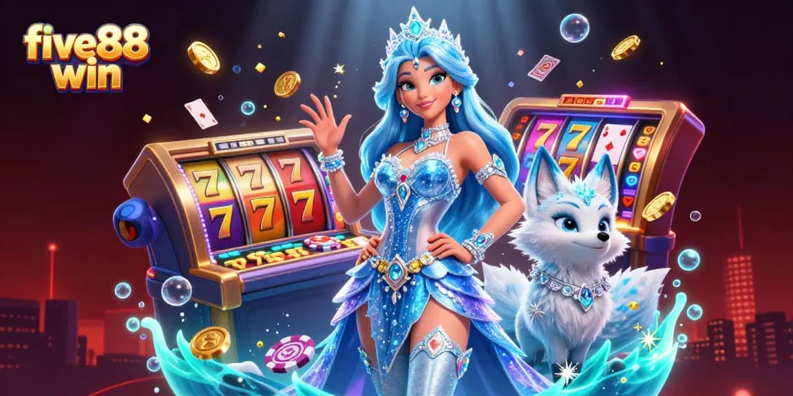 Experience the thrill of gambling with five88 win, featuring a glamorous casino scene rich in vibrant elements.