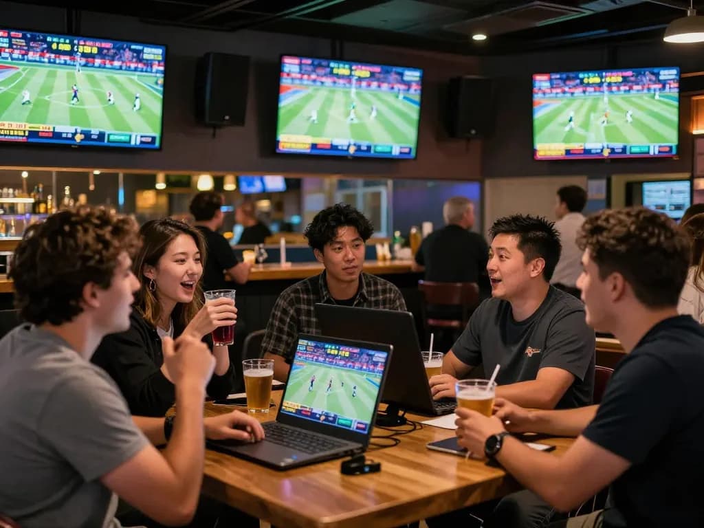 Engaging atmosphere of o8 trading sports betting excitement during live events in a vibrant bar.