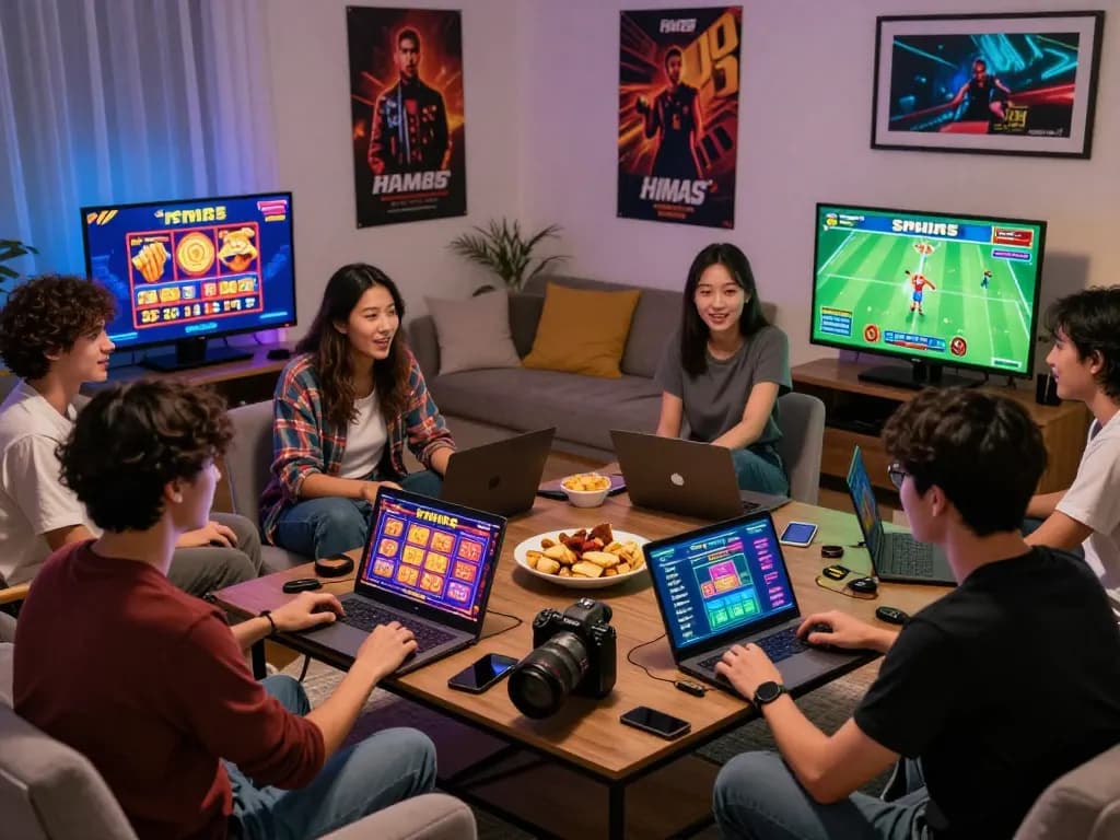 Friends enjoying hm88 games in a lively gaming session at home.