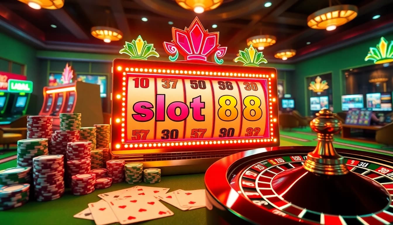 Experience the excitement of winning at slot88 resmi with vibrant slot machines and poker chips.
