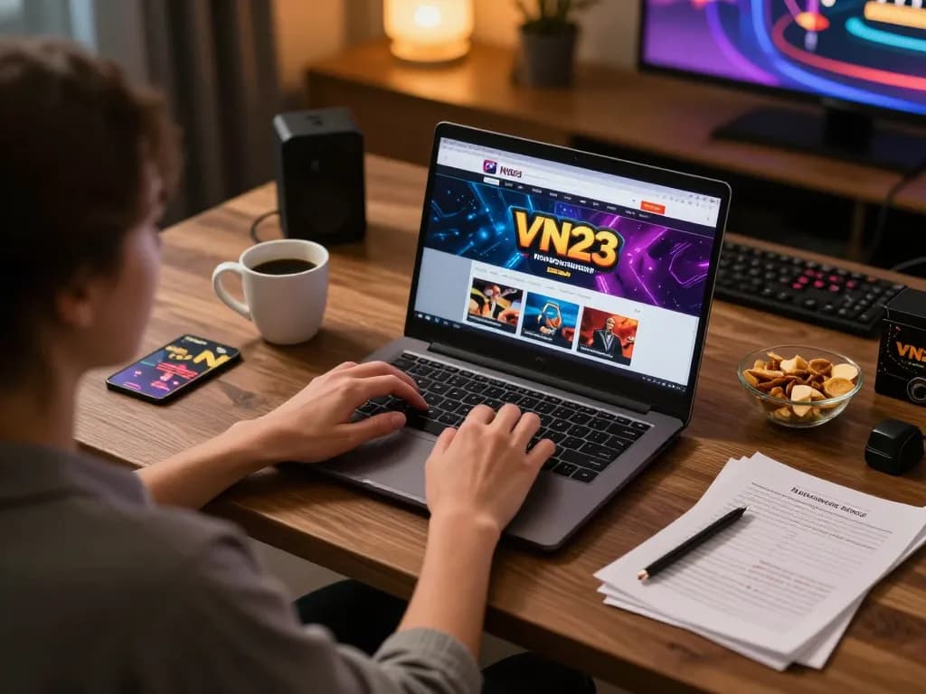 Engaging with VN23 online casino platform while managing bankroll efficiently in a cozy home environment.