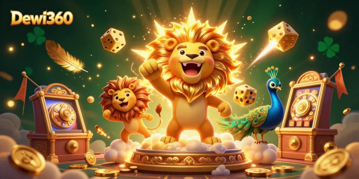 Dewi360 merayakan kemenangan besar dalam permainan slot di latar belakang yang kaya dengan elemen kasino.