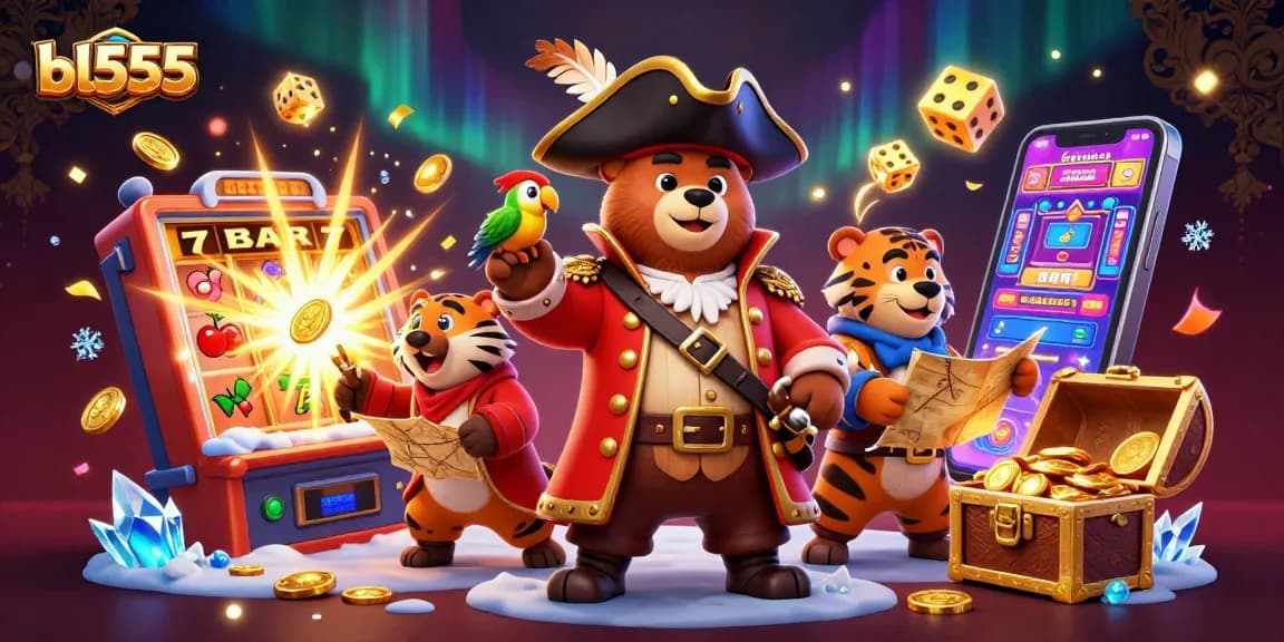 Join the adventure with bl555 casino's vibrant characters amidst a jackpot explosion of coins.