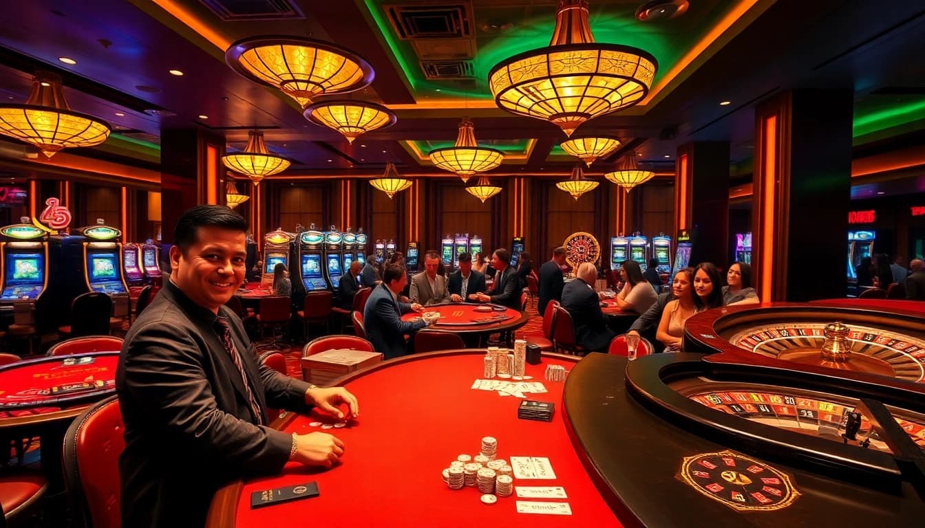 B52CLUB players enjoying a thrilling game at a vibrant casino table.