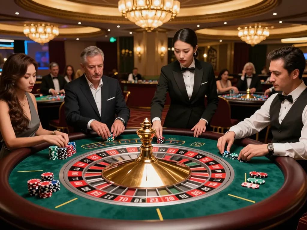 Fly 88 roulette table with croupier spinning wheel and active players placing bets