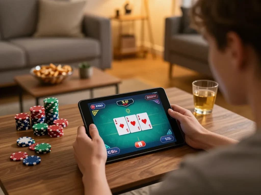 Betmen138 player intensely strategizing in an online poker game on tablet