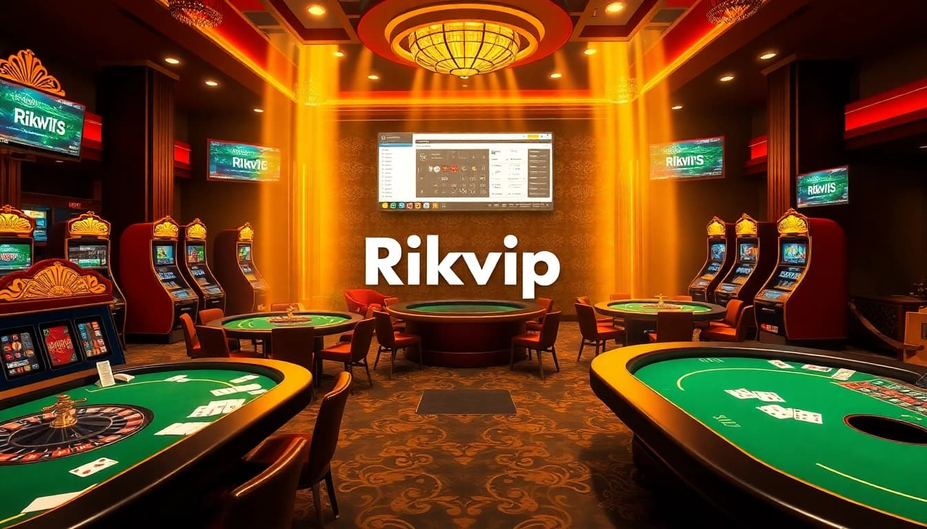Rikvip online casino interface featuring vibrant gaming tables and exciting gambling activities.
