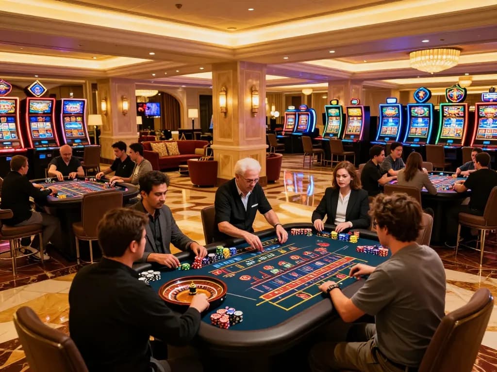 LC88 players engaging at roulette table in a vibrant casino atmosphere