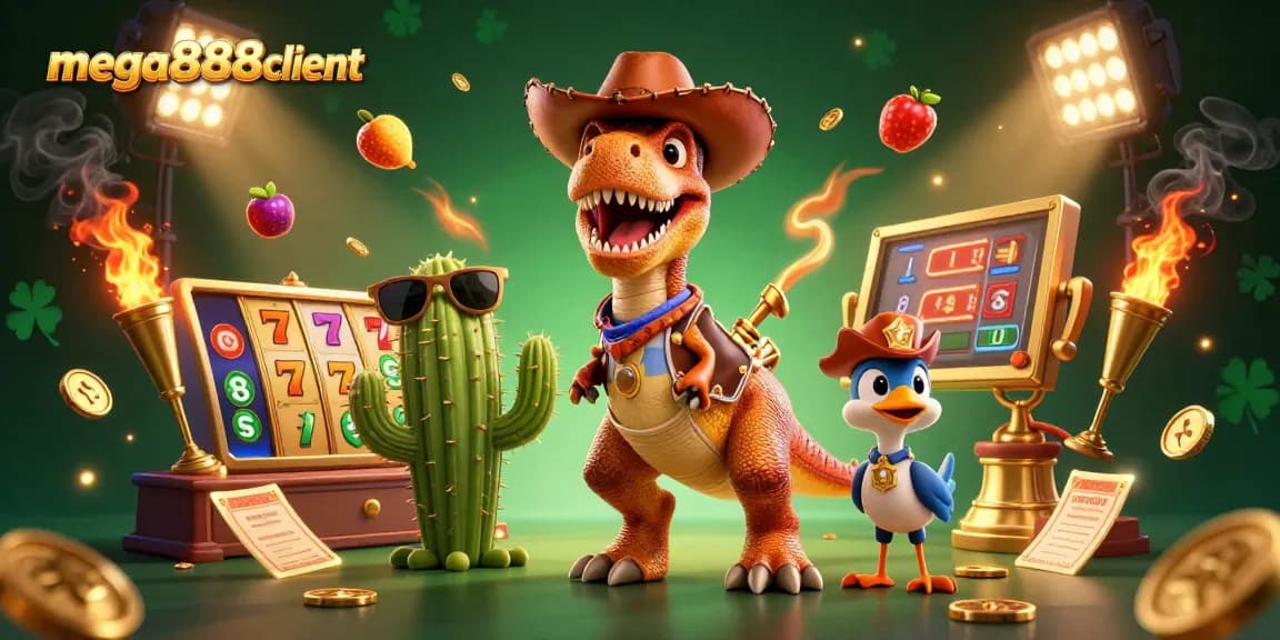 Engage in thrilling gameplay with mega888client's vibrant 3D casino scene featuring exciting slot elements.