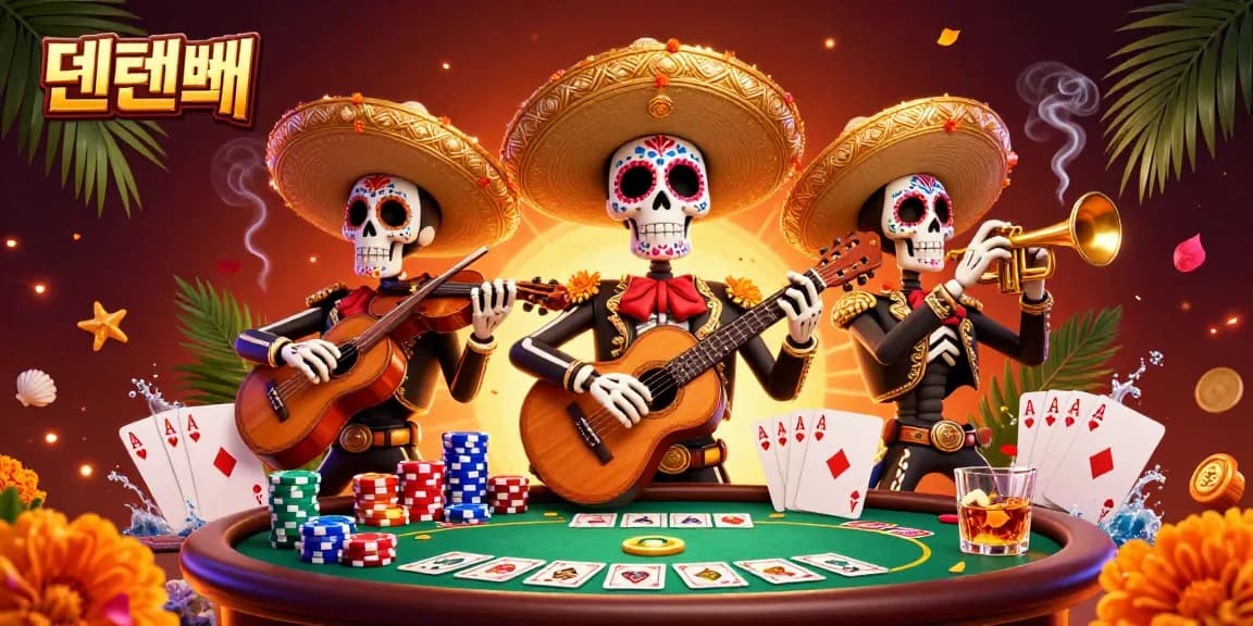 Experience the vibrant atmosphere of 텐텐벳 with a mariachi band and poker action.