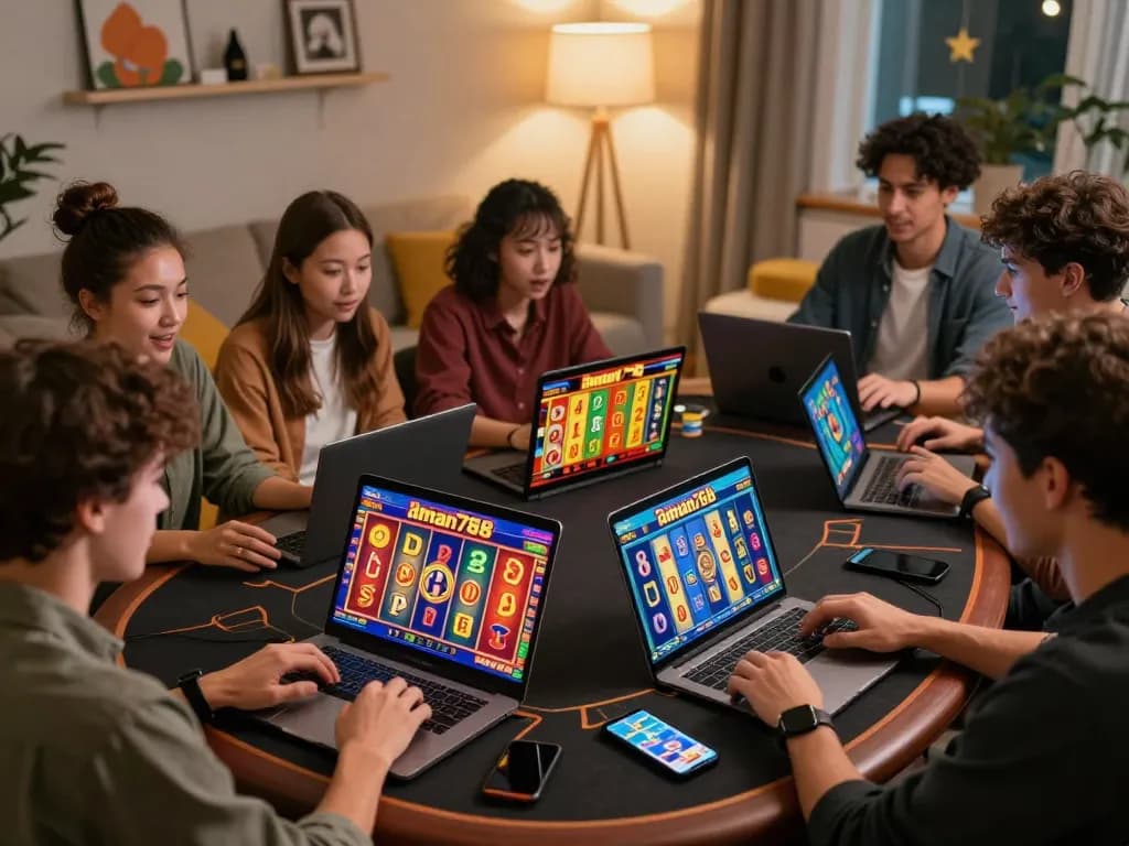 A player interacts with the aman788 slot game interface, showcasing excitement during an online gaming session featuring vibrant visuals and atmosphere.