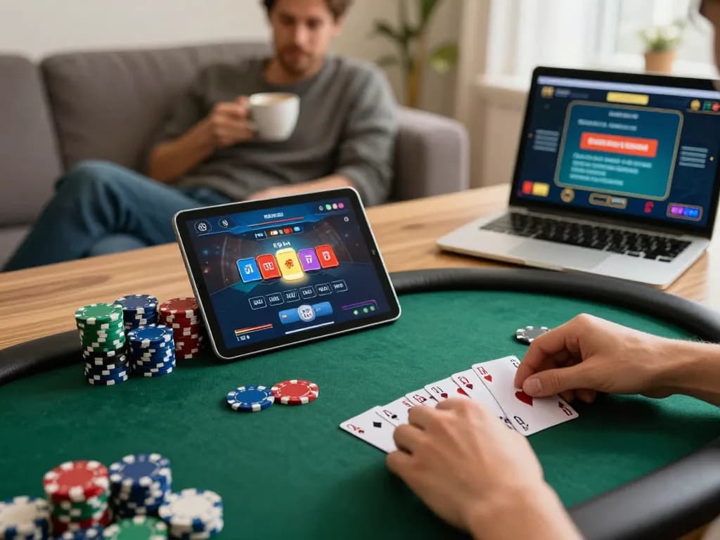 Player focuses on their online poker game at home, highlighting 7-hd excitement and strategic play.