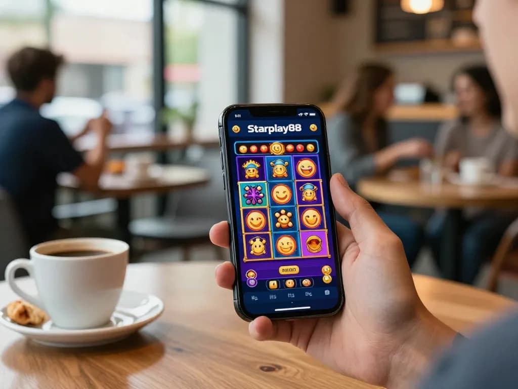 Rasakan sensasi Starplay88 saat pemain terlibat dalam permainan mobile dinamis di kafe yang nyaman.