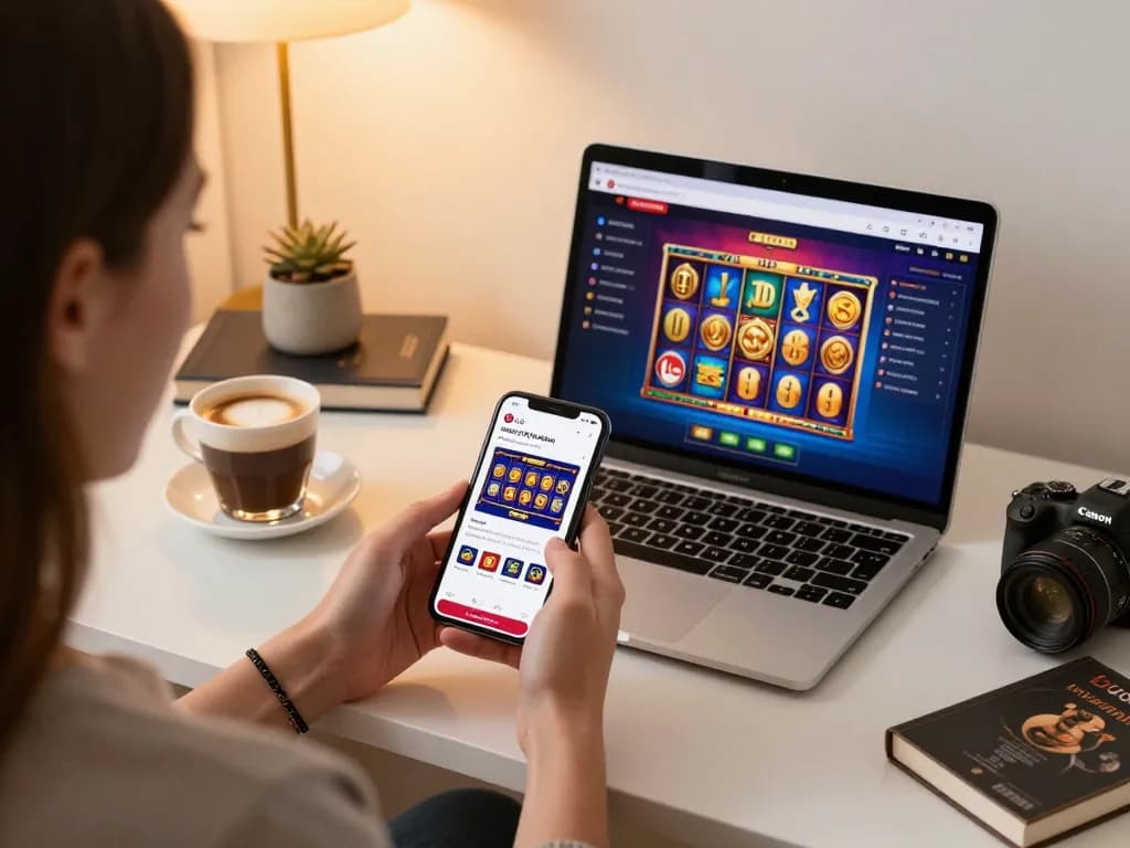 Engaging player using the LGOSUPER app on smartphone for online casino gaming.