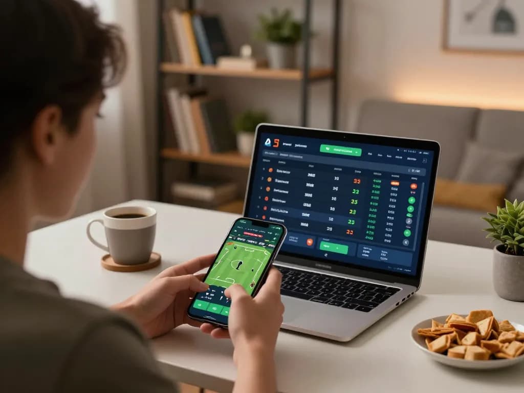 Engaging with the LGOGOAL sports betting app in a cozy home setting for responsible gaming
