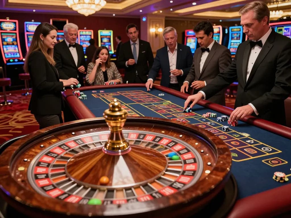 RUANGWD shows players engaging in an exciting roulette game at an upscale casino, full of energy and luxury.