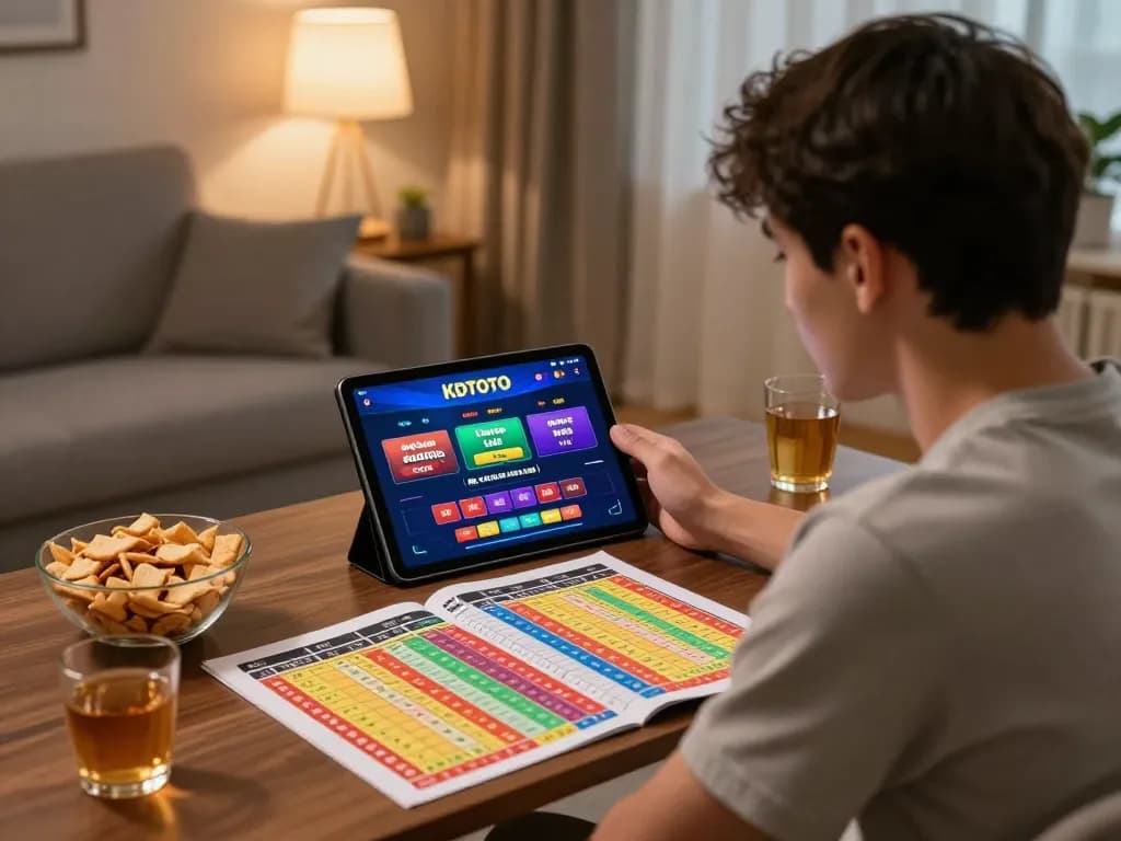 KDTOTO player engaging with online betting in a cozy living room environment.