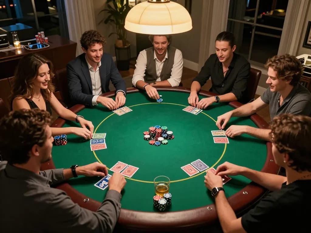 Friends enjoying a friendly poker game night at home, showcasing the excitement and social aspect of b52 gameplay.