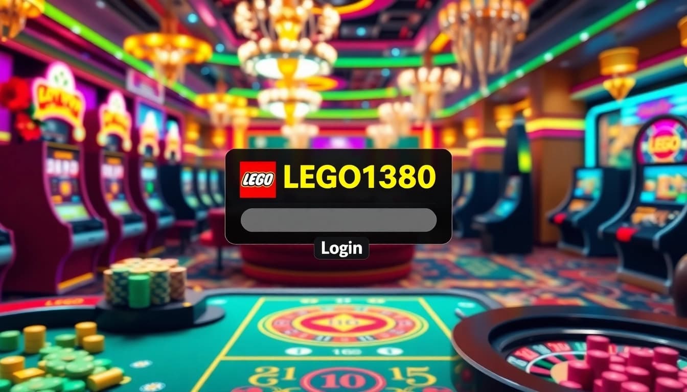 Exciting online casino scene showcasing LEGO138 login with vibrant slot machines and a roulette wheel.