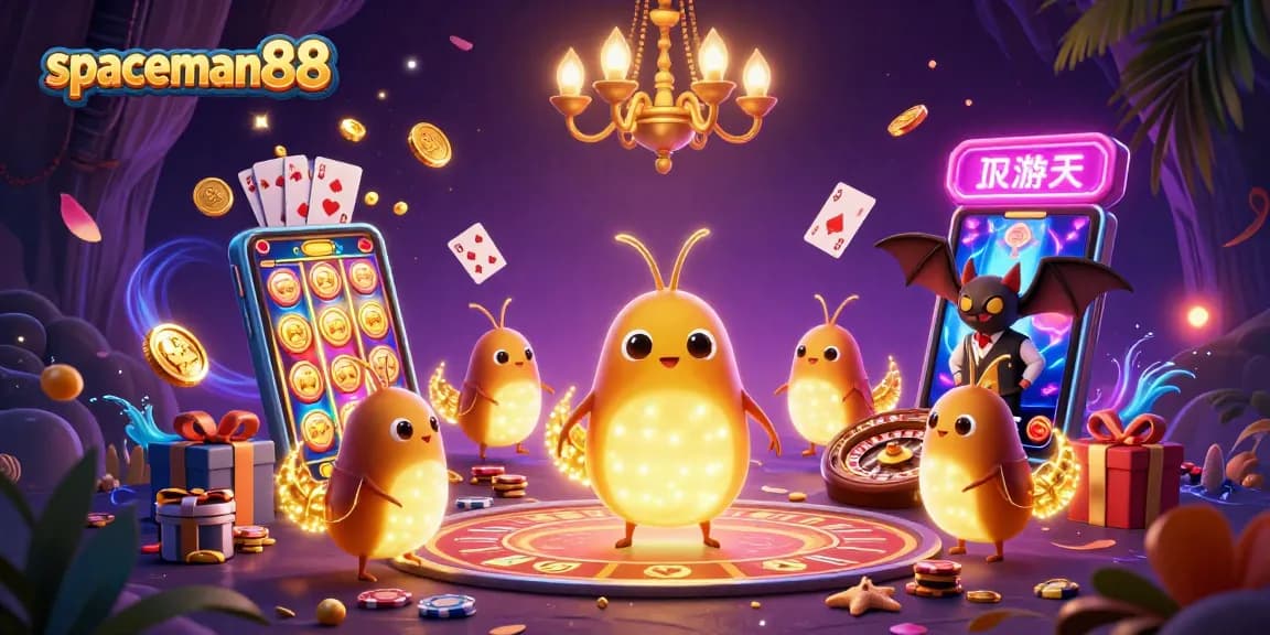 Play exciting games at spaceman88 with vibrant glowworm-themed casino illustration.