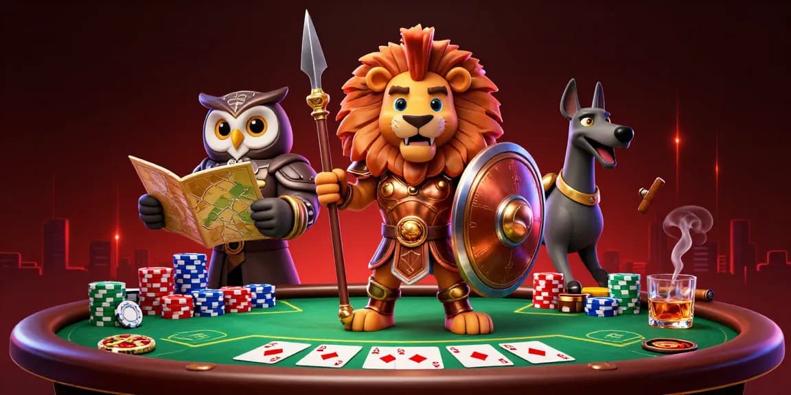 Engage with five88z's thrilling poker scene featuring a Spartan lion, tactical owl, and swift greyhound.