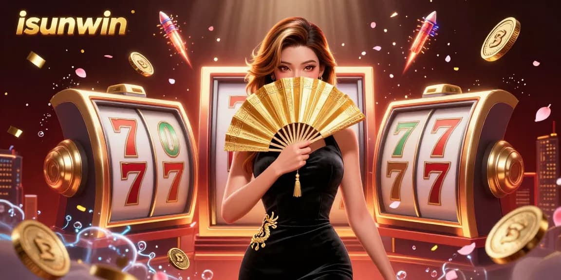 Spin the reels at isunwin with captivating visuals, featuring the elegance of Asian gaming culture and rich casino elements.