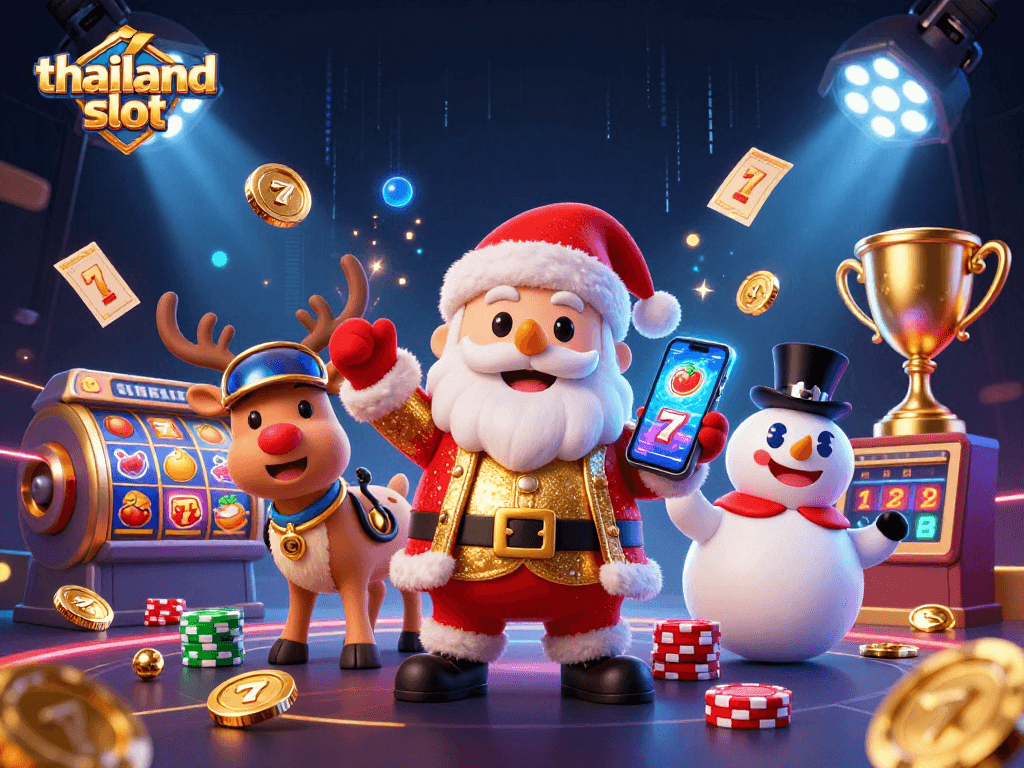 Win big with thailand slot in this vibrant casino-themed illustration filled with fun characters and jackpots.