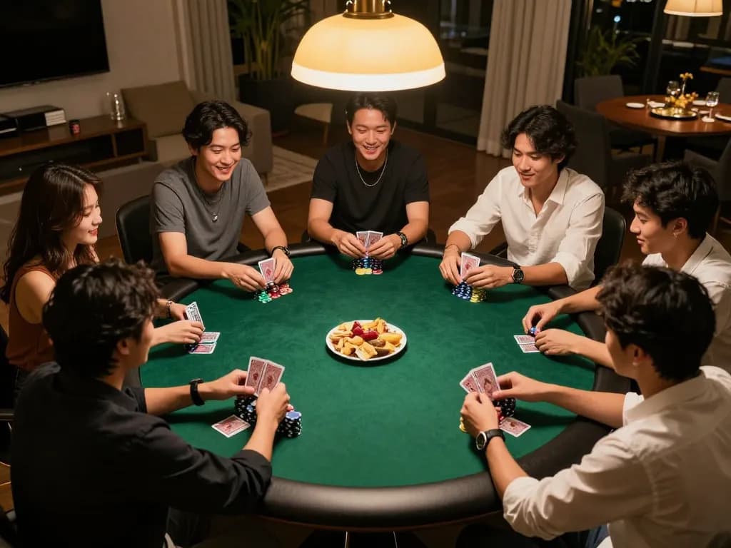 Friends enjoying an engaging poker game at home, capturing the excitement of Go88 Club.