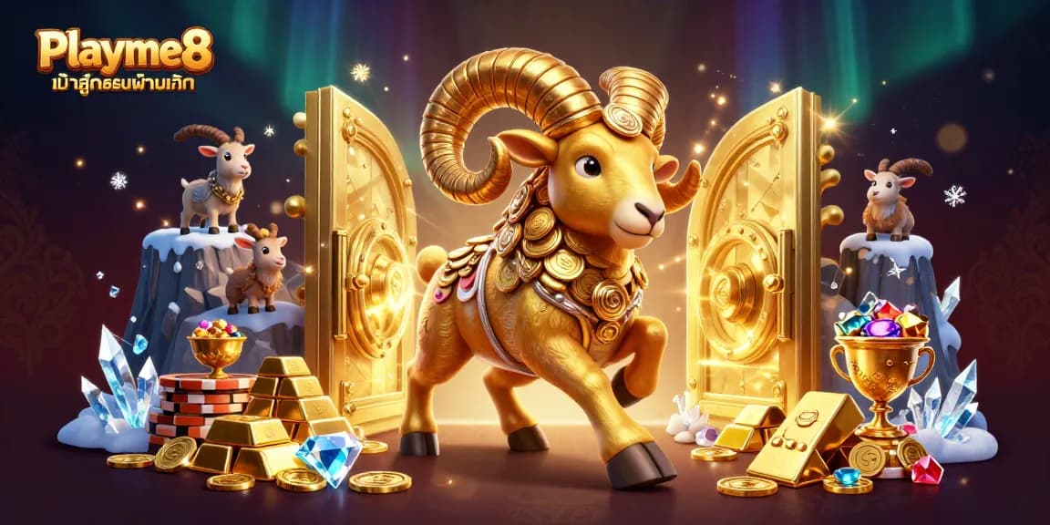 เล่นเกมคาสิโนออนไลน์กับ Playme8 เข้าสู่ระบบผ่านเว็บ พร้อมสัญลักษณ์โชคดีและเงินทอง