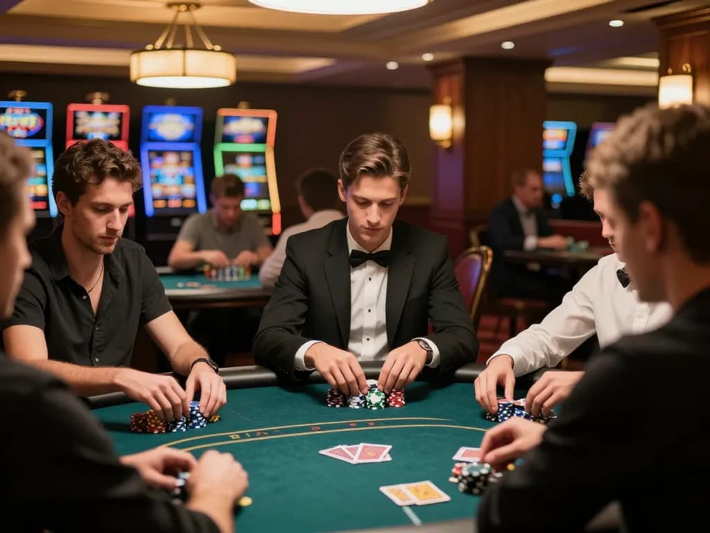 gen-e players strategically bet in premium poker setting with chips and cards