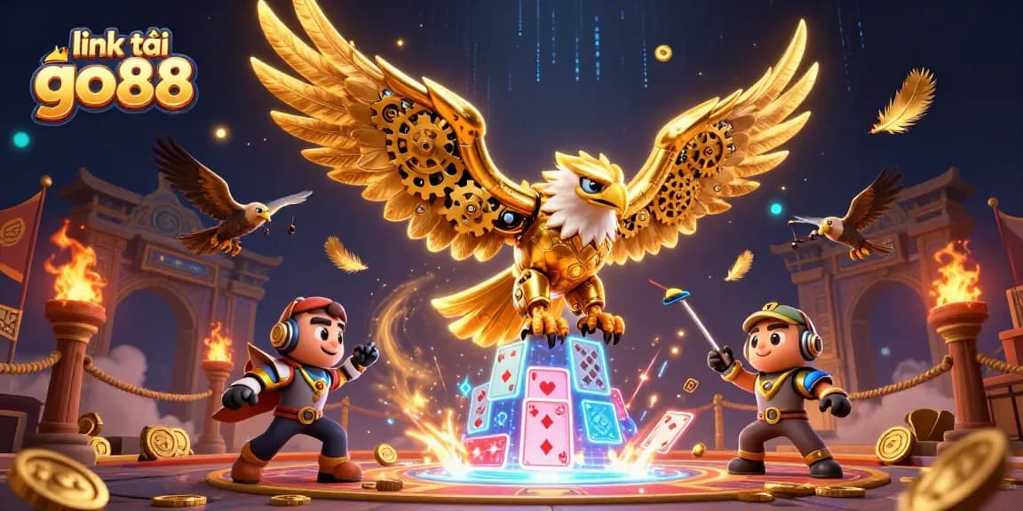 Download link tải go88 with thrilling animations featuring a golden eagle and vibrant casino visuals.