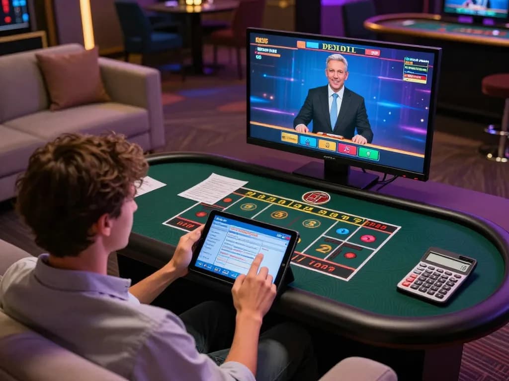 Engaging in online casino game with 789b tablet interface and strategic betting notes.