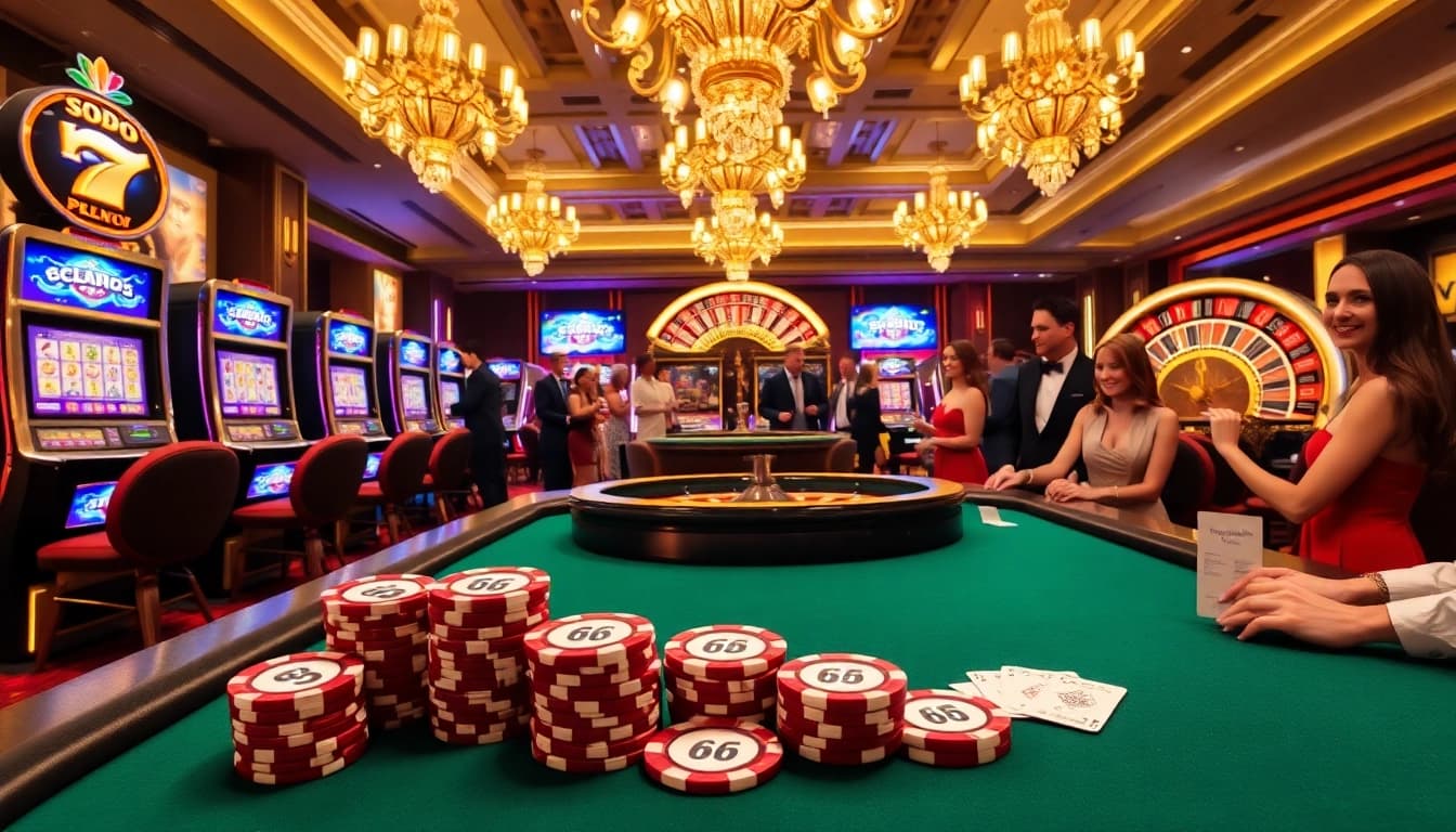 SODO 66 casino chips and a high-stakes poker table with dynamic gameplay.