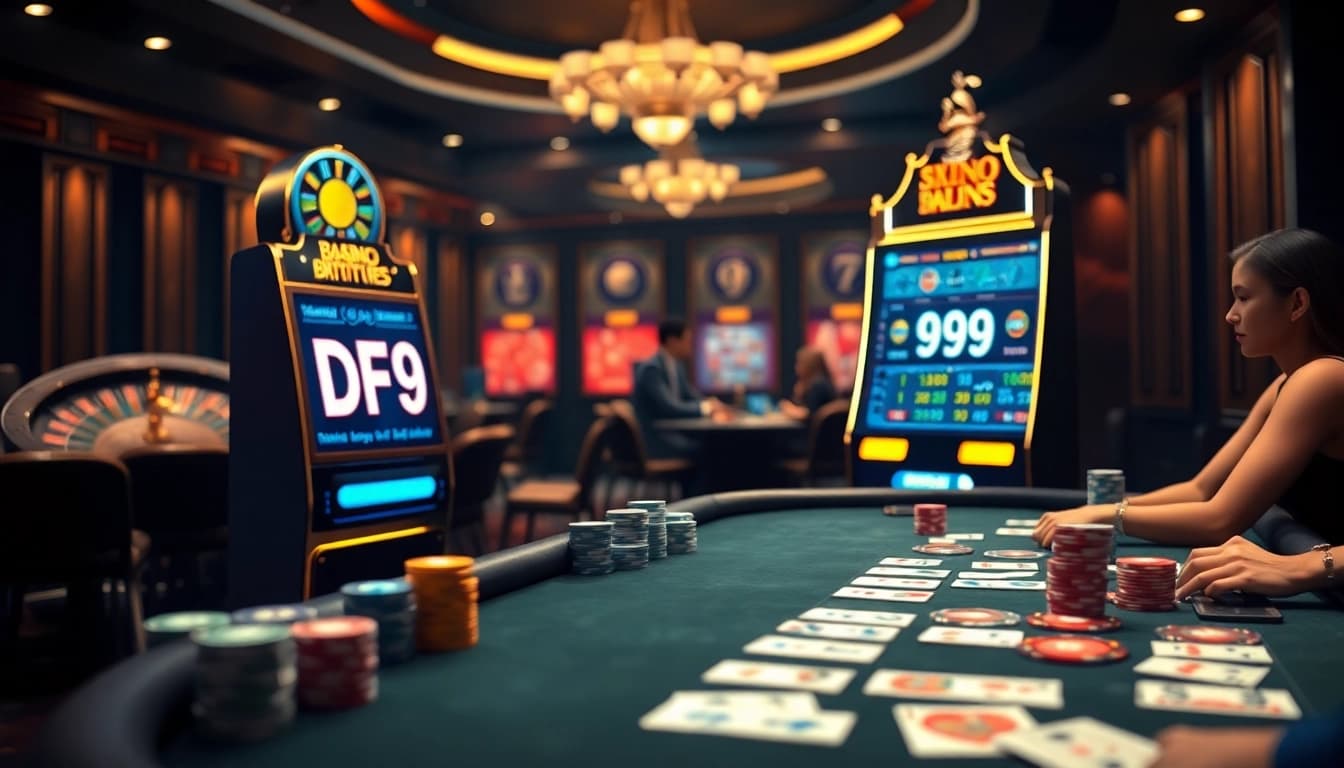 Players experiencing high-stakes gambling at DF999's luxurious online casino platform.