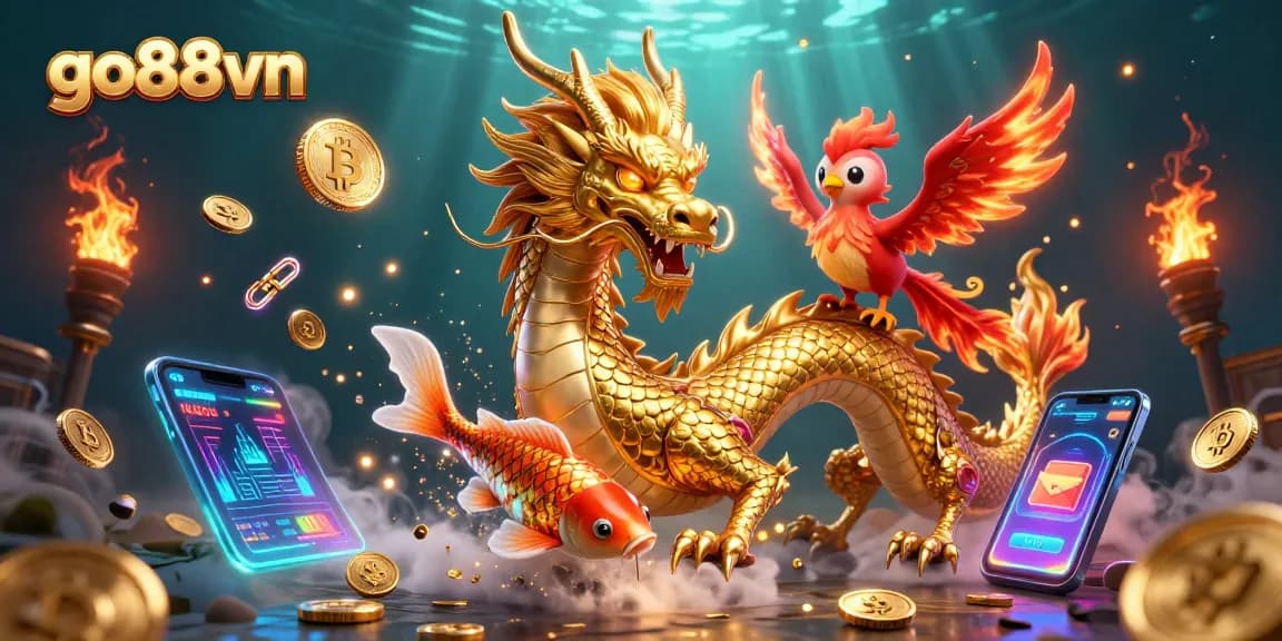 Engage in thrilling gaming adventures with go88vn, featuring a dynamic dragon and vibrant casino elements.