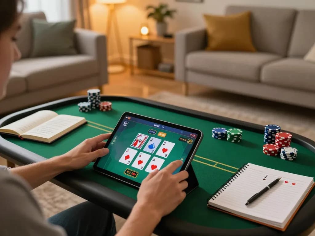 Engaging in mm88 đăng nhập on a tablet while enjoying a cozy living room setup, showcasing online gambling excitement.