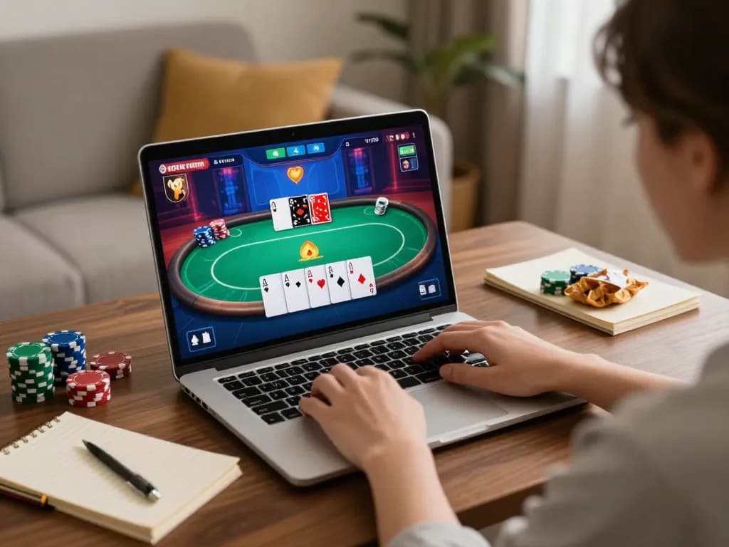 Engaging in thrilling online gaming at home, using login idnscore on a laptop.