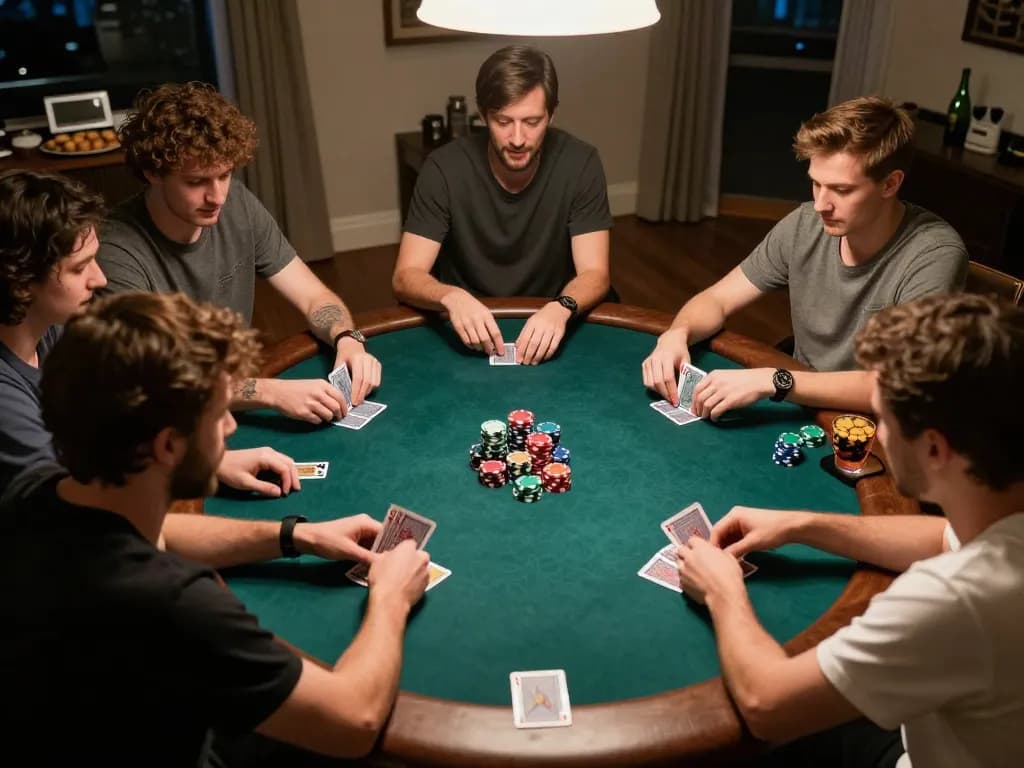 Players engaged in a thrilling poker game, showcasing mpoid strategies for winning hands and social interaction