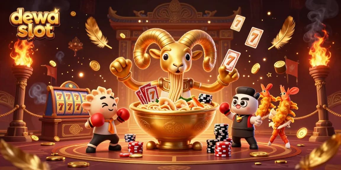 Engage with dewa slot's thrilling dynamics in a vibrant 3D casino scene filled with activity.