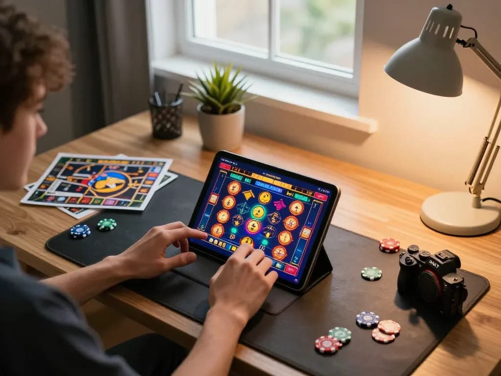 Engaged player exploring slot games on a tablet at home, showcasing 88aa chính thức.