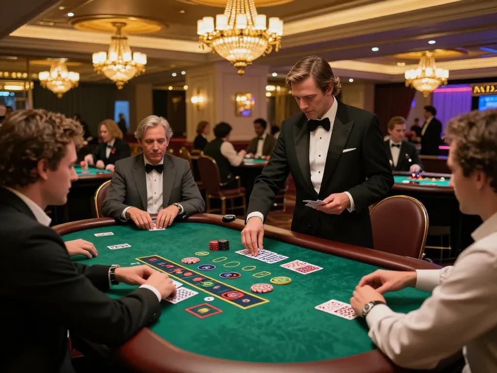 Players at a vibrant blackjack table engage in a thrilling 7m gaming atmosphere.